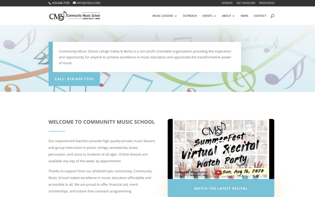 Screenshot of CMSLV's new website homepage