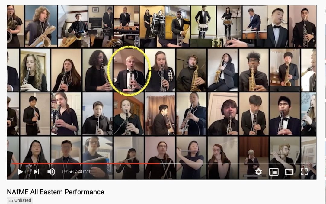 Nicholas Brogle clarinet virtual NAfME all east ensemble virtual concert on youtube screen shot