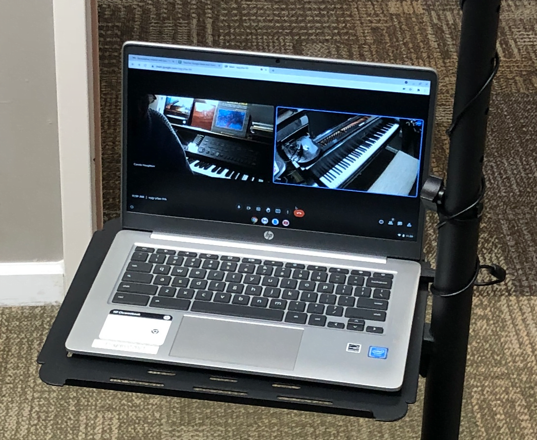 Online piano lesson on a Chromebook at Community Music School with Carole Houghton