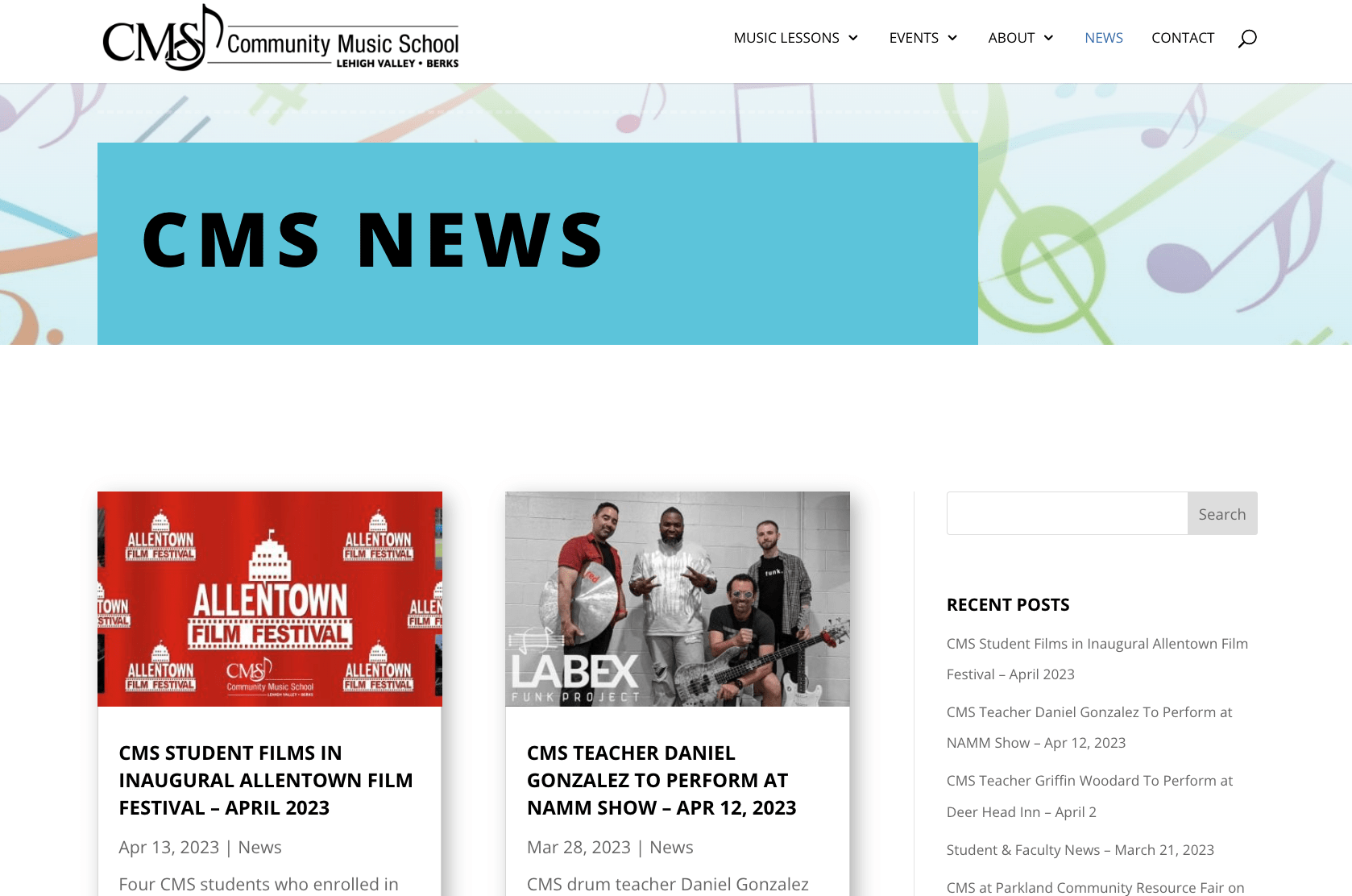 Screenshot of CMS news blog on website