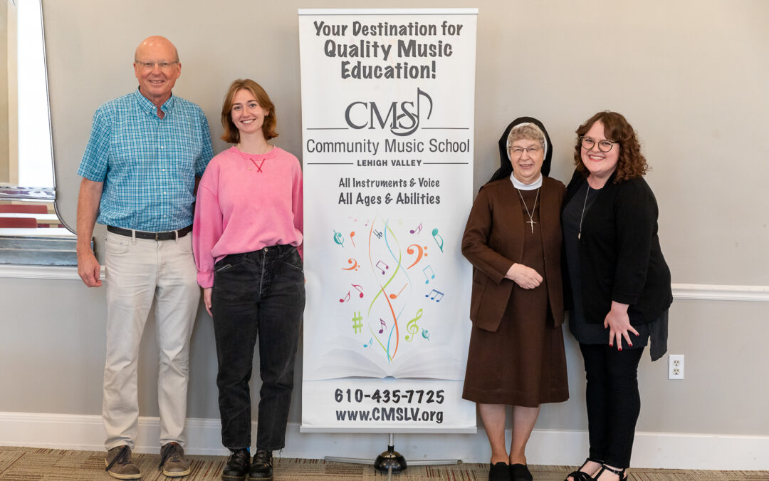 CMS Executive Director Jeff Reed, CMS Program Coordinator & piano teacher Kelly Hooper, Sister Carol Ann, and CMS teacher Abigail Zuckert. Abigail is also a former student of Sister Carol Ann.